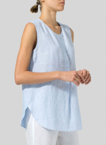 Powder Blue Linen Surplice V-Neck Blouse