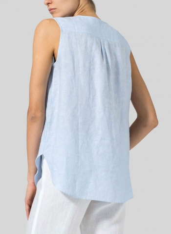 Powder Blue Linen Surplice V-Neck Blouse