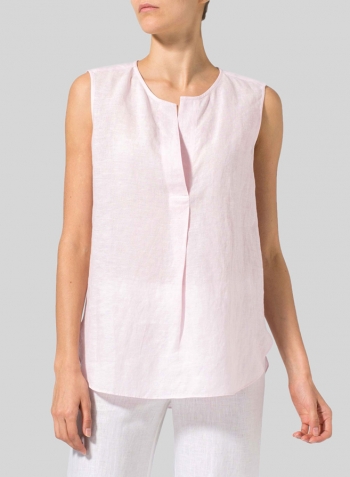 Baby Pink Linen Surplice V-Neck Blouse