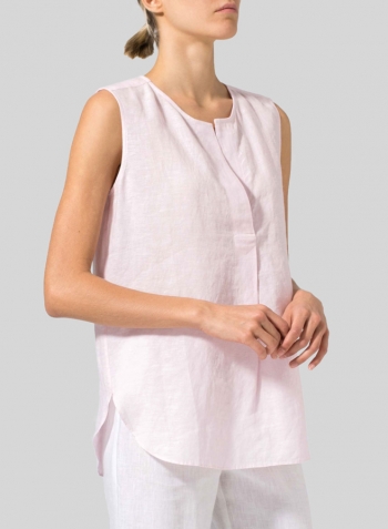 Baby Pink Linen Surplice V-Neck Blouse