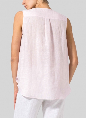 Baby Pink Linen Surplice V-Neck Blouse