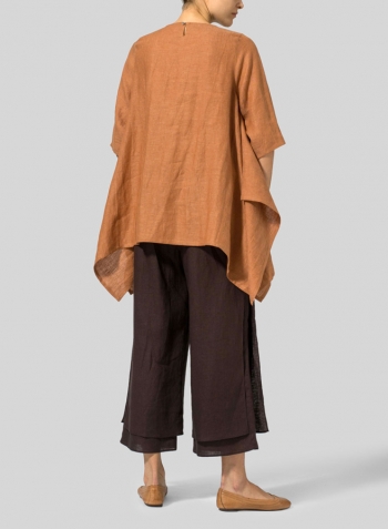 Rust Orange Linen Half Sleeves Handkerchief Hem Tunic