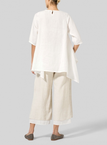 Off White Linen Half Sleeves Handkerchief Hem Tunic