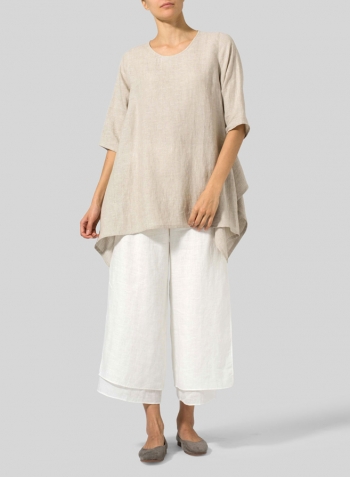 Oat Linen Half Sleeves Handkerchief Hem Tunic