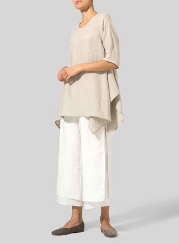 Oat Linen Half Sleeves Handkerchief Hem Tunic