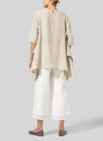 Oat Linen Half Sleeves Handkerchief Hem Tunic