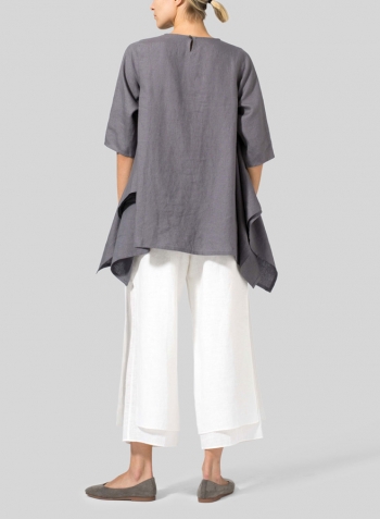 Gray Linen Half Sleeves Handkerchief Hem Tunic