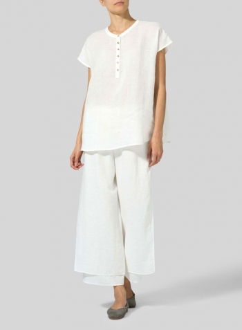 Soft White Linen Cap Sleeves Lightweight Top Set