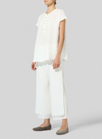 Soft White Linen Cap Sleeves Lightweight Top Set