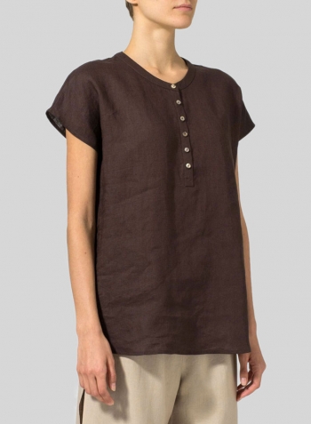 Brown Linen Cape Sleeves Lightweight Top