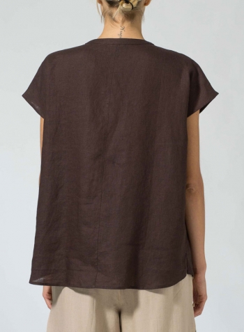 Brown Linen Cape Sleeves Lightweight Top