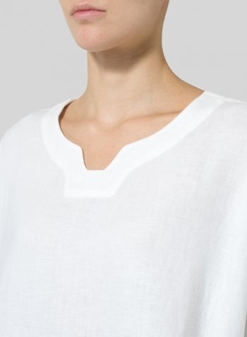 White Linen Decolletage Neckline Long Tunic