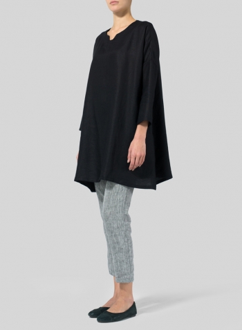 Black Linen Decolletage Neckline Long Tunic