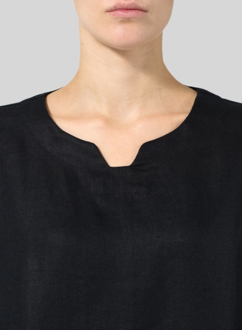 Black Linen Decolletage Neckline Long Tunic