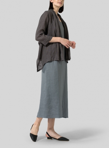 Dark Charcoal Gauze Linen Shawl Collar Jacket With Dress