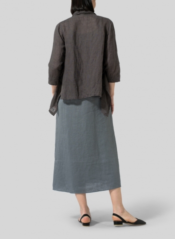 Dark Charcoal Gauze Linen Shawl Collar Jacket With Dress