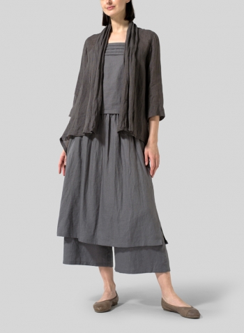 Gray Linen Two-layer Long Culottes Set