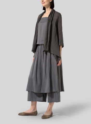 Gray Linen Two-layer Long Culottes Set