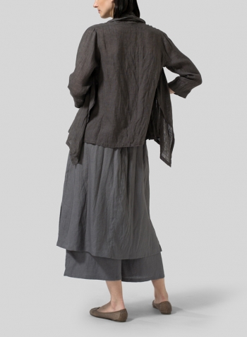 Gray Linen Two-layer Long Culottes Set