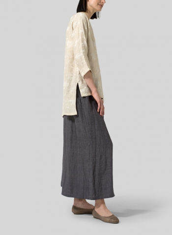 Jacquard Oat Linen Scoop Neck Patterned Tunic