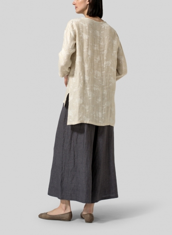 Jacquard Oat Linen Scoop Neck Patterned Tunic