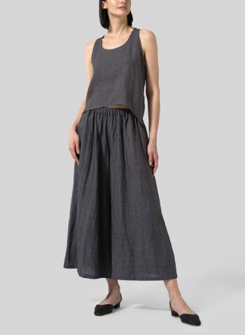 Charcoal Gray Linen Cropped Tank Top Set