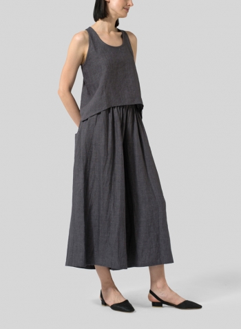 Charcoal Gray Linen Cropped Tank Top Set