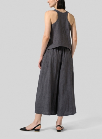 Charcoal Gray Linen Cropped Tank Top Set