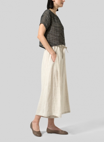 Charcoal Blend Stripe Gauze Linen Cap Sleeves Top