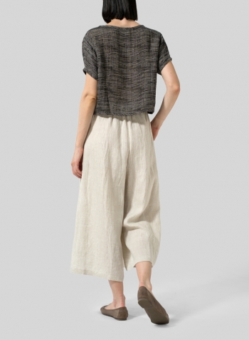 Charcoal Blend Stripe Gauze Linen Cap Sleeves Top