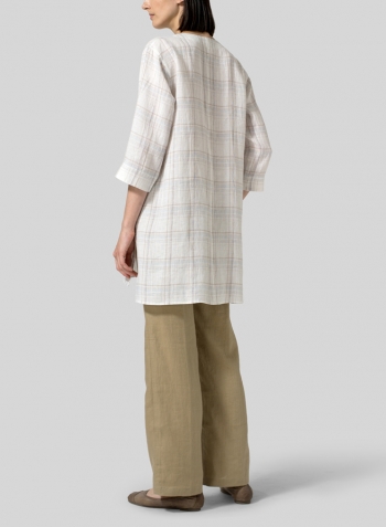 Almond Plaid Linen Chest Pocket Checker Tunic