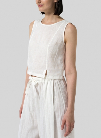 White Linen Sleeveless Short Tank