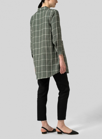 Green Plaid Linen Contrast Collar Shirt Jacket