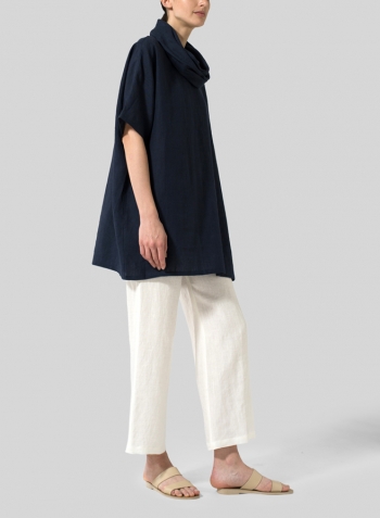 Navy Blue Linen Turtleneck Tunic