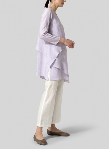 Pastel Mauve Linen Layering V-neck Tunic