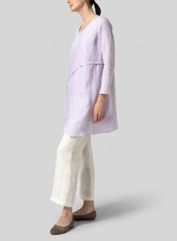 Pastel Mauve Linen Layering V-neck Tunic