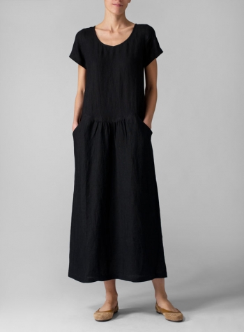 Black Linen Short Sleeve Dress