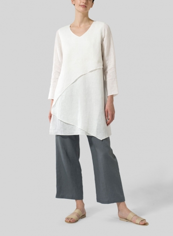 White Linen Layering V-neck Tunic