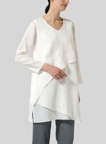 White Linen Layering V-neck Tunic