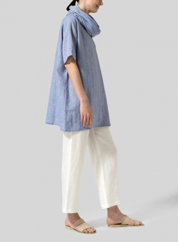 Light Denim Linen Turtleneck Tunic