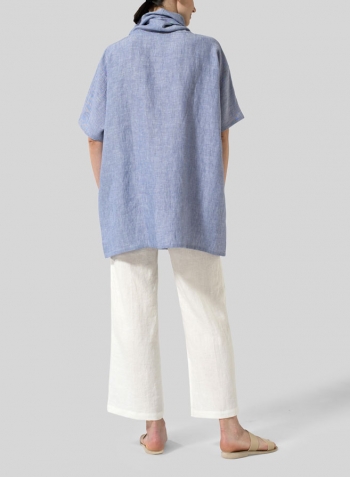 Light Denim Linen Turtleneck Tunic