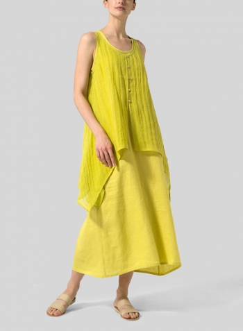 Yellow Linen Handkerchief Sleeveless Top Set