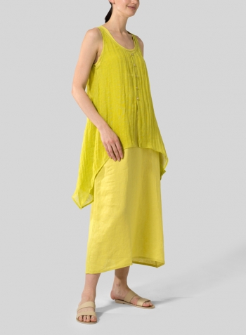 Yellow Linen Handkerchief Sleeveless Top Set