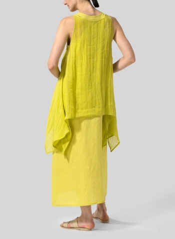 Yellow Linen Handkerchief Sleeveless Top Set