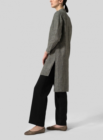 Two Tone Charcoal Linen Mandarin Collar High-Low Jacket