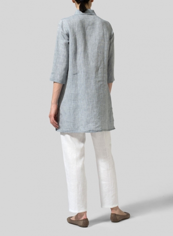 Two Tone Gray Linen Straight Fit Shirt Collar Tunic