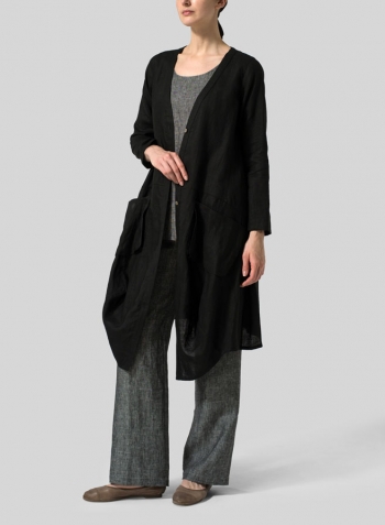 Black Linen Long Blouse Dress