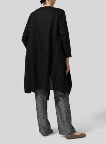 Black Linen Long Blouse Dress