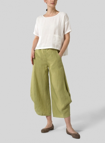 White Linen Half Sleeve Top