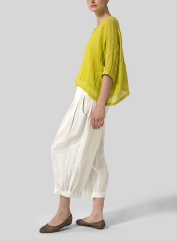 Yellow Woven Linen Deep V-neck Top